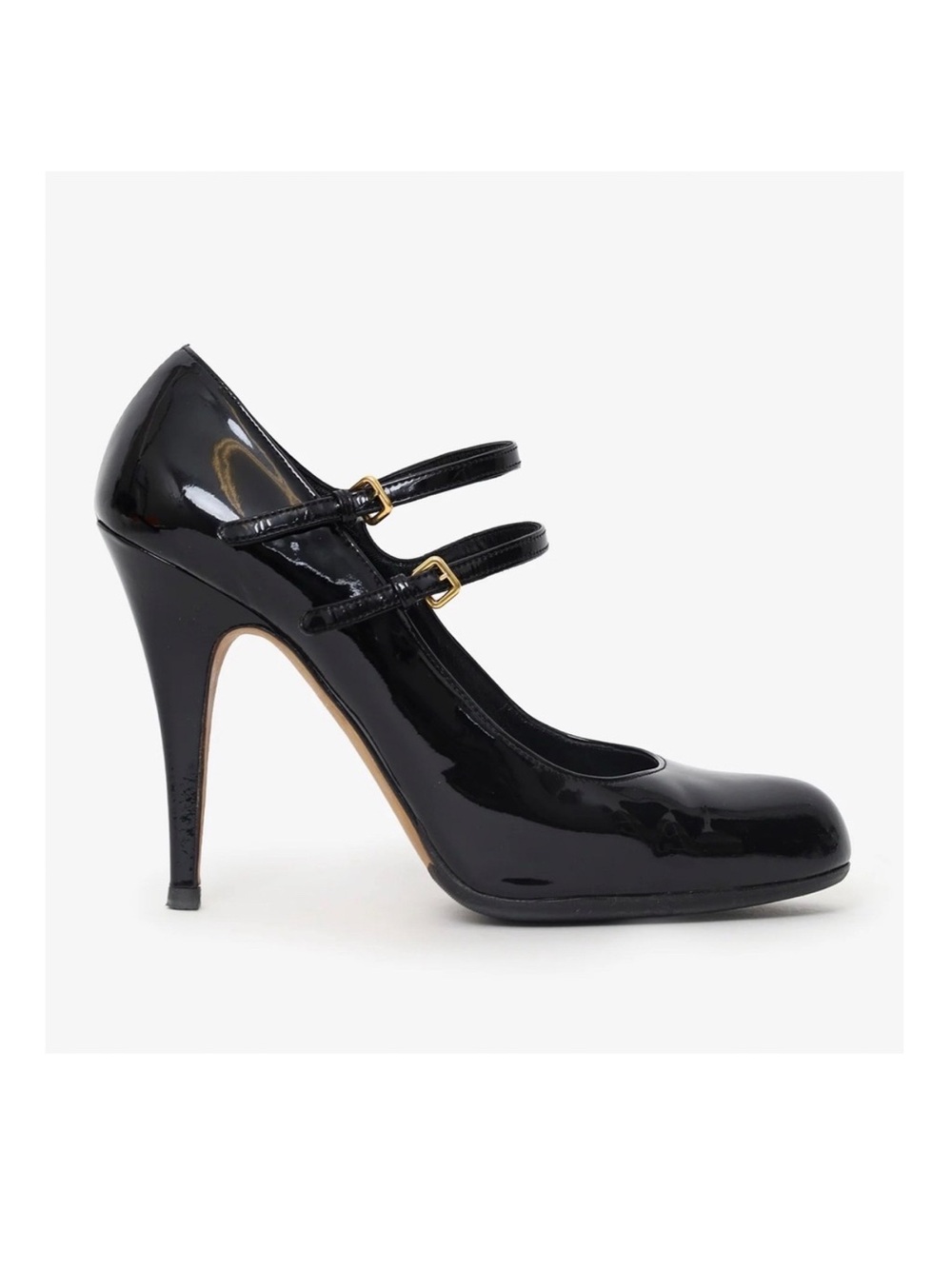 Miu Miu Black Patent Leather Double Strap Mary Jane Heels 39.5